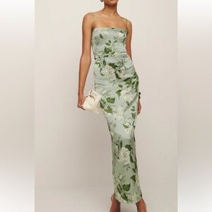 Reformation Strapless Green Floral Dress